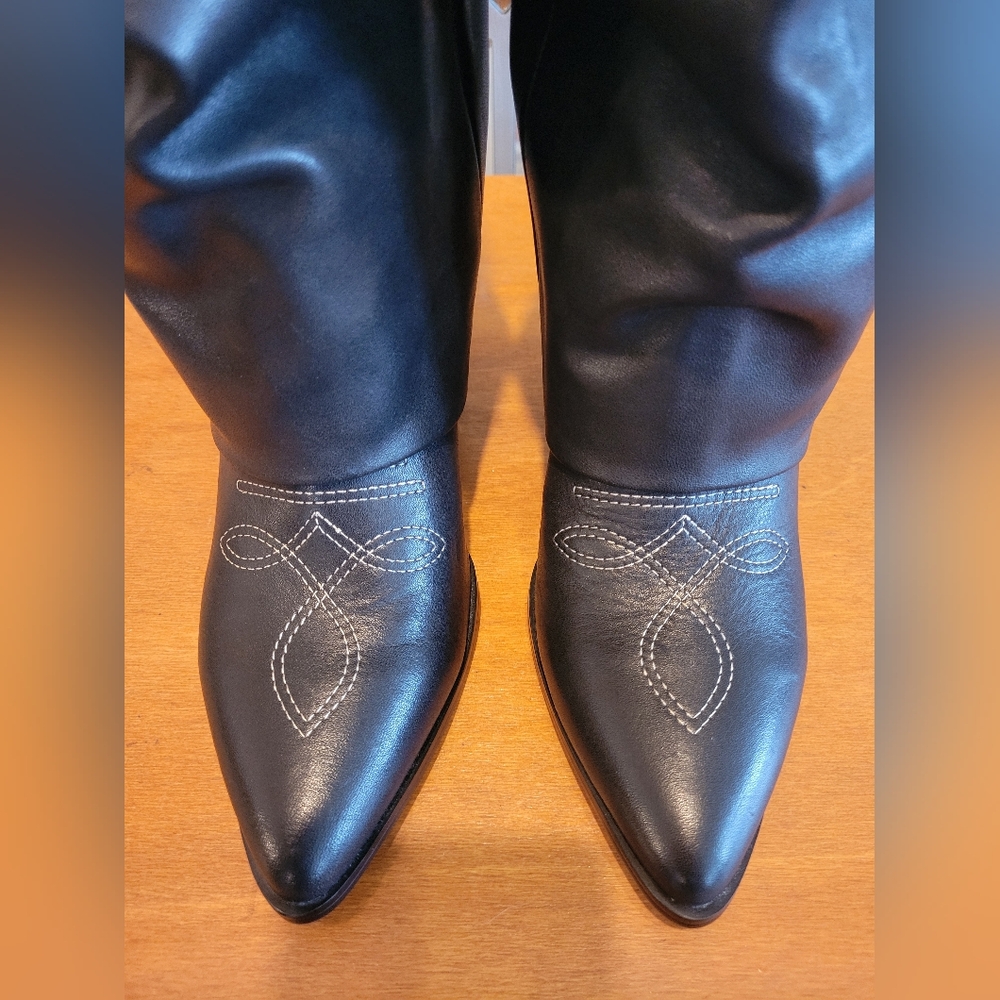 Steve Madden Lassy Western Cowboy Cuff Boots Soft Scrunch Genuine Leather New - Picture 5 of 16